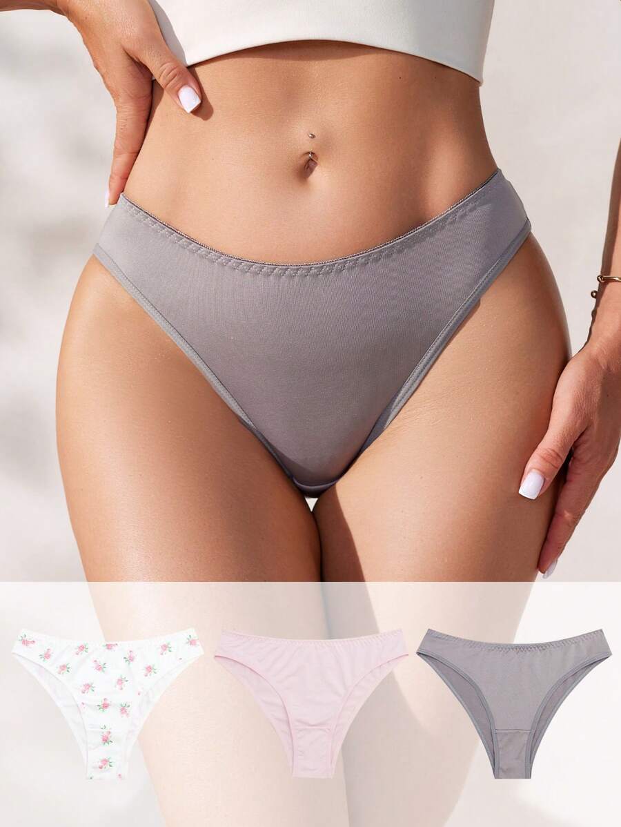 SHEIN 3pcs Printed  Women's Thong Panties Set - Multicolor - View 1