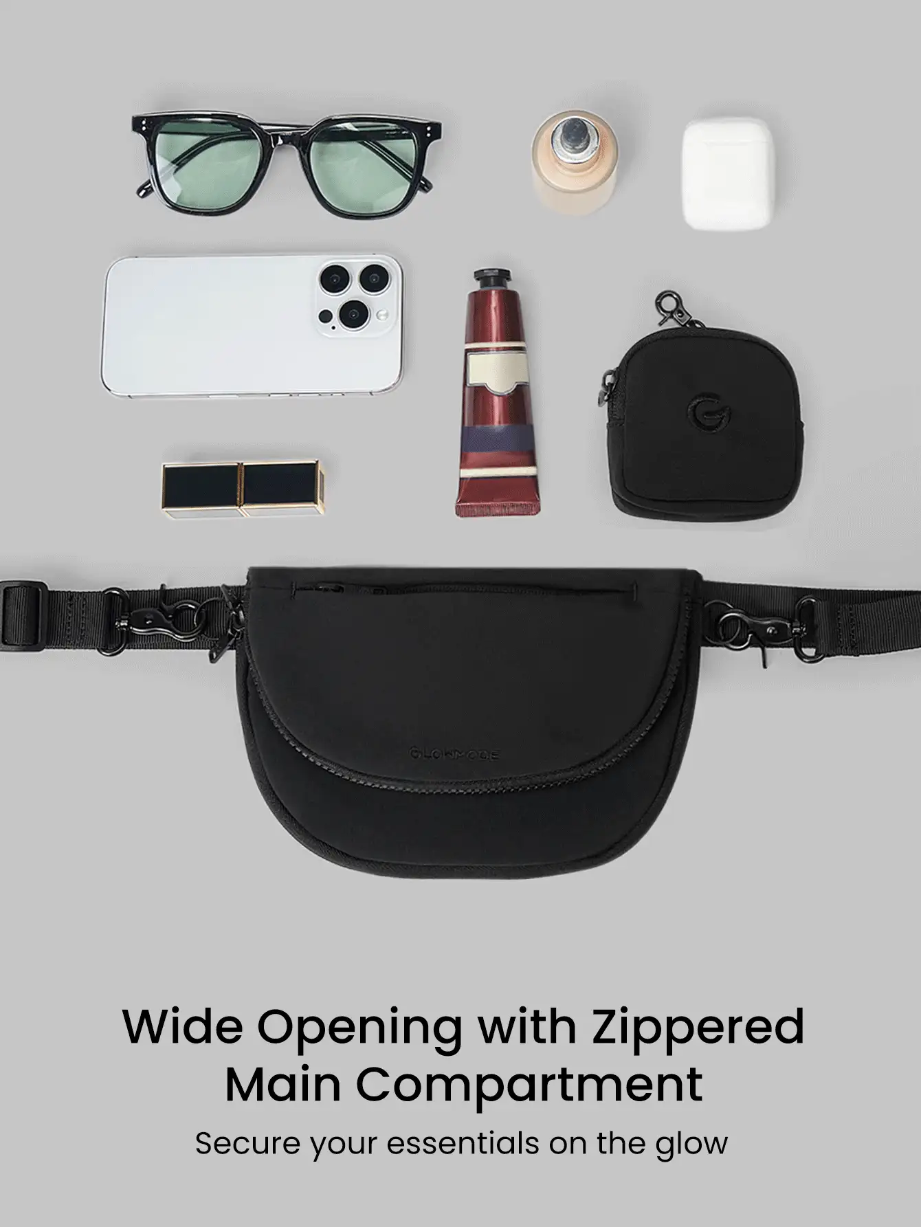 GLOWMODE 易於通勤防水肩帶包，配有可夾在包外的納米袋 - 黑色 - 查看 3