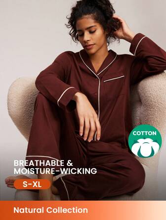 LUVLETTE Red Soft Cotton Basic Long Pajama Set For Women Lounge Sets For Women Pants With Pockets
