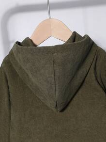 1 pieza Chaqueta con capucha de pana con parches de patchwork para niño pequeño para uso diario, campus o actividades al aire libre en primavera u otoño
