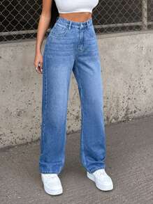 BACK HEART DETAIL HIGH WAIST STRAIGHT FIT - Light Wash - View 4