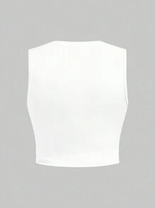 SHEIN Tween Girls' Knitted Solid Color Vest And V-Waist Skirt Sports Two-Piece Set - White - View 8