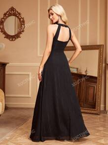 Sleeveless Chiffon Ruched Black Prom Women Dresses,Suitable For Wedding Events,For Graduation, Dinner Party Dress Wedding Guest Dress Formal Dress Evening Dress,Gown