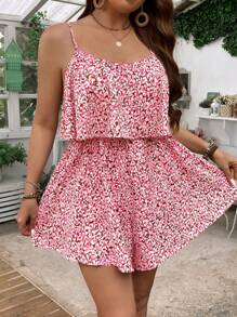 SHEIN Clasi Plus Size Boho Floral Printed Sleeveless Romper, For Summer - Multicolor - View 3