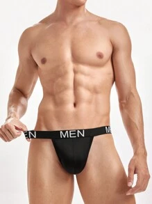 SHEIN Men's Letter Tape Fashionable Daily Wear G-String Sexy Underwear - Black and White - View 9