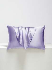 1件 雪艳 紫色 纯色缎面枕套 夏季 清凉 亲肤 舒适 枕套 男女生 在校学生 宿舍装扮 床上用品 不含枕芯 单人全尺寸大号双人床