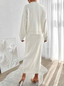 EURMUSE Women Knitwear Co-Ord Set - Beige - View 4