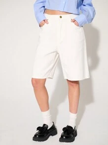 WESTFADE Premium Non-Stretch Bermuda 100% Cotton Denim Shorts - White - View 9