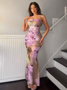 Firerie Vestido ceñido elegante con cintura anudada y encaje entretejido para mujeres en verano