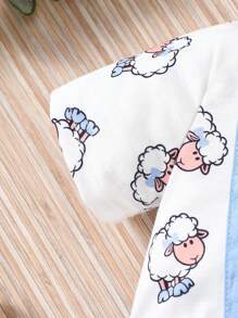 Baby Boy Summer Casual Eid Al-Adha Sheep Pattern Patchwork Bodysuit With Suspenders - Blue - View 3