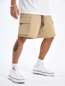Manfinity NXTstreet Men's Loose Straight-Fit Shorts With Patch Pockets, Suitable For Summer - Khaki - View 4