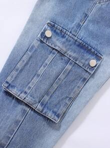 Tween Boys' Cargo Straight Leg Jeans With Multiple Pockets - Medium Wash - View 5