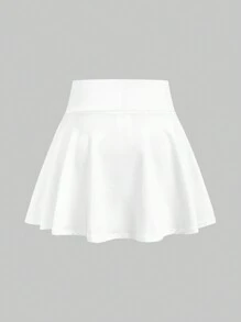 SHEIN Tween Girls' Knitted Solid Color Vest And V-Waist Skirt Sports Two-Piece Set - White - View 10