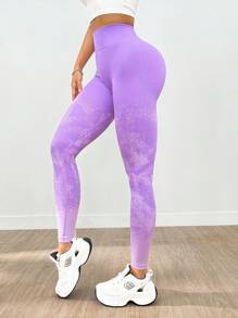 Mallas de entrenamiento de cintura alta sin costuras con estampado tie-dye para mujer