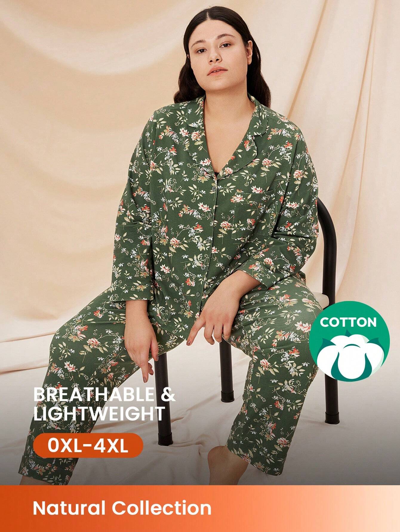 Pyjamas de Noël et du Nouvel An Femmes Plus Doux Coton Petit Imprimé Floral Long Ensemble de Pyjama Femme Ensemble de Détente Vêtements de Lingerie Pyjamas en Coton Cottagealumber