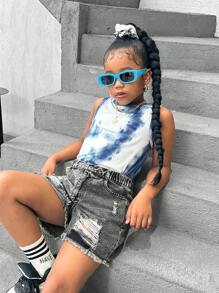 SHEIN Explorewe 2pcs Tween Girl Street Style Shorts And Top Outfit - Grey - View 4