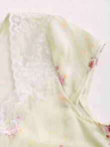 Sweetra 女士夏季對比蕾絲鬱金香緞子背心上衣，前扣帶 - 黃色 - 查看 4