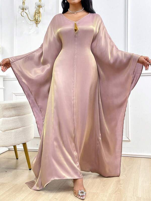 Al Najma Women's Elegant Solid Color Batwing Sleeve Long Coat, Spring/Summer