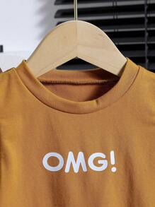 SHEIN Baby Girls' Korean Style T-Shirt & Embroidered Washed Skirt