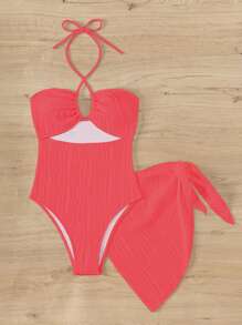 SHEIN Swim 2 pièces/Set Maillot de bain une pièce simple à bretelles croisées de couleur unie quotidien pour femmes, été