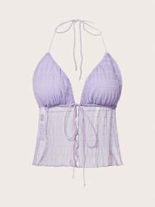 SHEIN ICON Top vintage de Y2k con lazo trasero sin espalda y malla con dobladillo partido