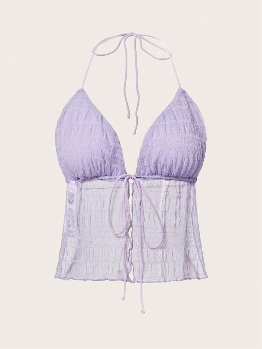 SHEIN ICON Top vintage de Y2k con lazo trasero sin espalda y malla con dobladillo partido