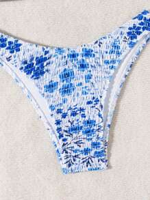 SHEIN Swim Women's Summer Beach Floral Strapless Hollow Out Sexy Two-Piece Bikini Set, Random Print