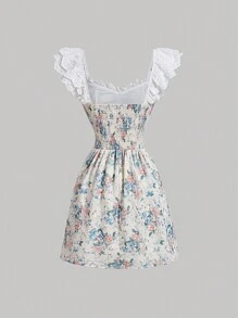 SHEIN MOD Vestido rosa vintage con volantes, bordado, romántico, de vacaciones, para verano - Vestido de flores para mujeres, atuendo de concierto country, vestido de playa, vestido floral de primavera - Rosa - Ver 2