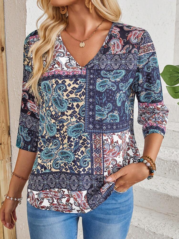 Women's Holiday Leisure Paisley Printed Shirt