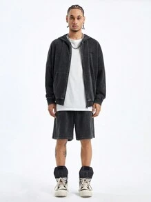 Manfinity VCAY Men's Loose Fit Hooded Knitted Jacket, Fry Snow Pattern Design