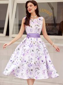 Vintamour Abiti vintage eleganti per donne taglie forti, con motivo jacquard a rose e fiocco, adatti per vacanza/festa, vestiti estivi da donna, vestiti da cerimonia, per laurea, per matrimonio come ospiti, abiti leggeri da donna per vacanze, abiti estivi da donna, abiti eleganti e formali per donne, abiti da Pasqua, di compleanno, da cerimonia
