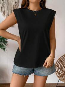 Calvaya Camiseta Sin Mangas Acolchada Con Hombros Descubiertos Y Esponja Para Uso Diario Y Diario, unicolor, Talla Grande, Para Mujer - Negro - Ver 4