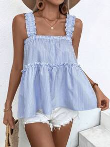 Chiquease Women's Striped Holiday Casual Tank Top With Ruffle Trim