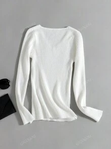 Spring Autumn V Neck Basic Women Rib Sweater,Long Sleeve Tops