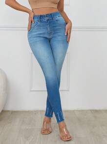 RueChic ELASTIC BELT DETAIL  DOUBLE BUTTON  SKINNY - Medium Wash - View 2