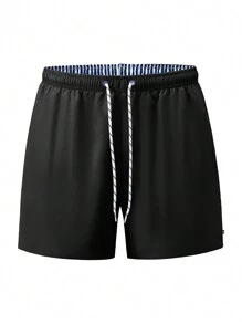 Zalmeno Men Drawstring Waist Windbreaker Swim Trunks, Hawaiian - Black - View 3