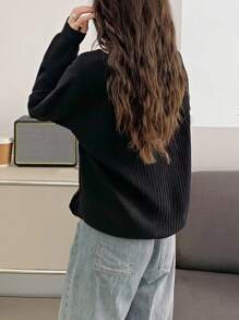 Pulover cardigan de damă, de culoare uni, simplu, ocazional, pentru zi cu zi - Negru - Vizualizare 2