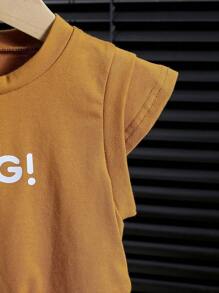 SHEIN Baby Girls' Korean Style T-Shirt & Embroidered Washed Skirt