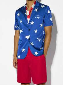 Manfinity VCAY 2pcs Father's Day Men Beach Outfits Party Sexy Business And Casual Usa Top Flag Shorts Men Suits Independence Day - Multicolor - View 3