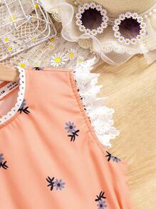 SHEIN Top semplice da decorare con cintura per ragazze dai 9 ai 14 anni con stampa casuale per l'uso quotidiano - Arancione - Visualizzare 4