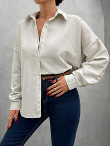 RueChic Open Placket Blouse With Tassels And Tribe Print - Beige - View 3