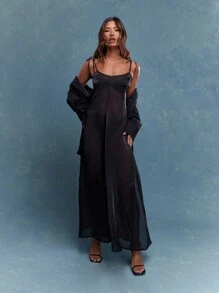 MISSGUIDED 透明蝴蝶结细节吊带吊带长连衣裙 - 黑色 - 查看 5