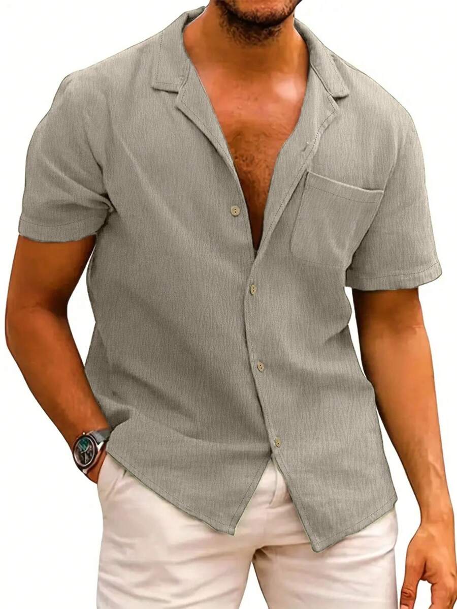 Men Solid Pocket Patched Shirt - Light Grey - View 1