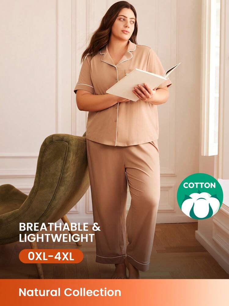 Ensemble de pyjama en coton doux violet pour femme, Top à revers et pantalon. Ensemble de pyjama long de base pour femme, ensemble de détente
