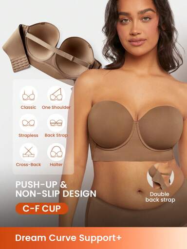 LUVLETTE 梦幻曲线支撑+无缝聚拢长款无肩带内衣外穿基本款半罩杯文胸