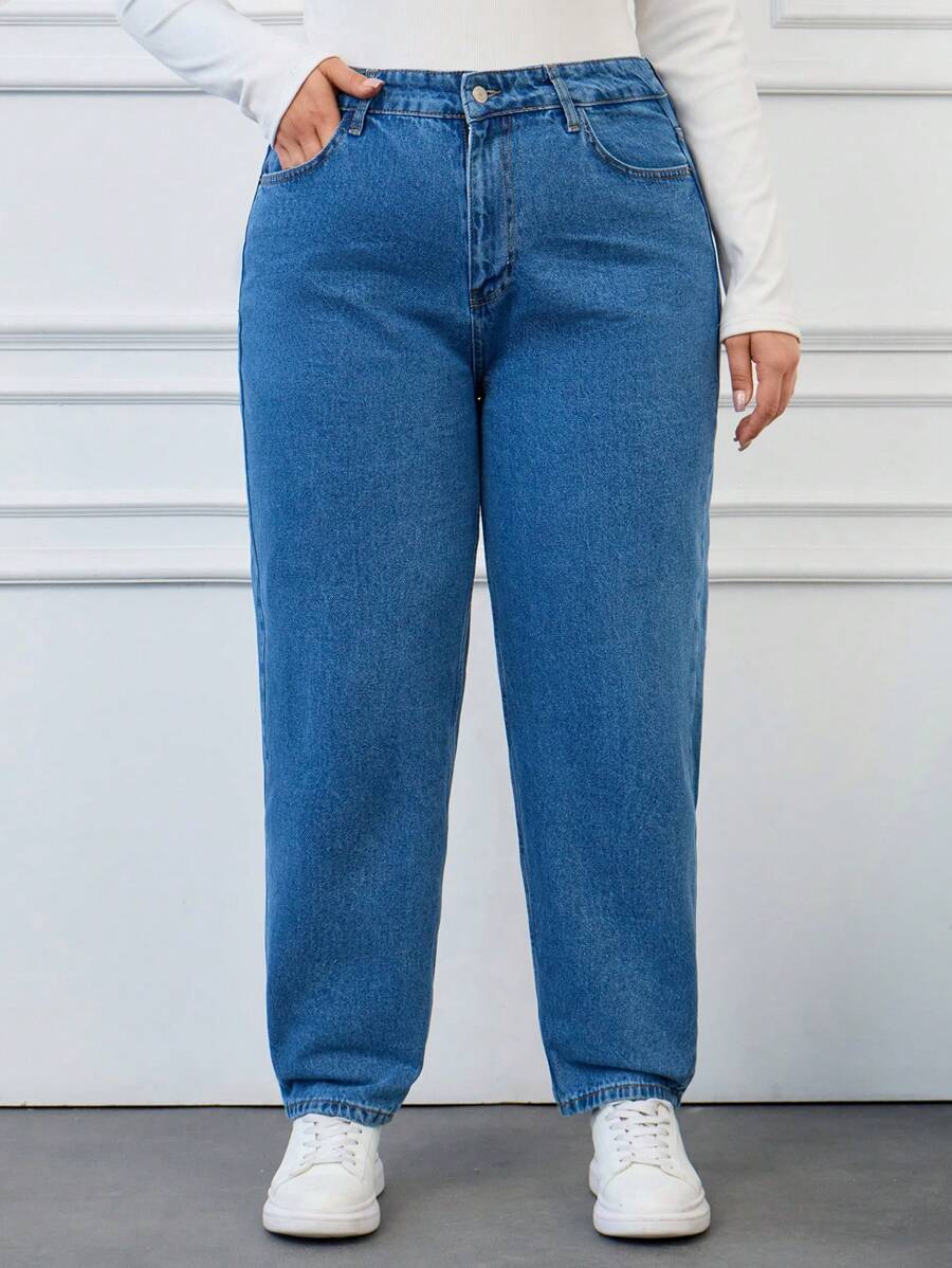 EURMUSE Plus High Waist Mom Fit Jeans - Light Wash - View 1