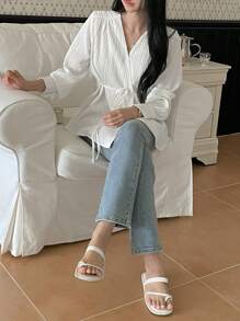 DAZY Áo sơ mi dài tay họa tiết màu trơn đơn giản dành cho doanh nhân - trắng - Xem 8