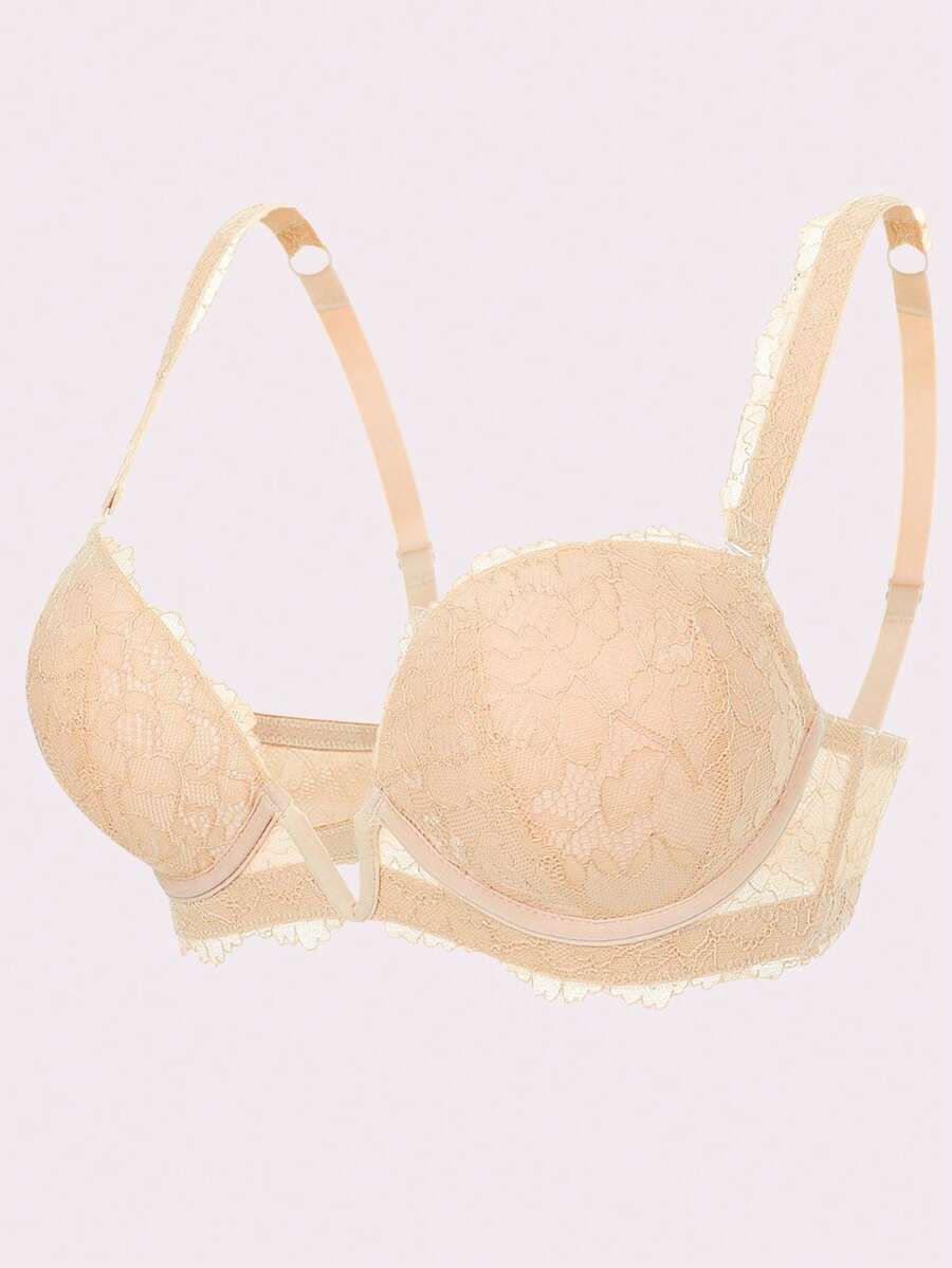 YANDW حمالة صدر نسائية عميقة على شكل V مع أحزمة قابلة للفصل وأكواب سميكة مبطنة للراحة معدن سفلي للأعراس والحفلات والولائم - لون مشمشي - مشاهدة 1