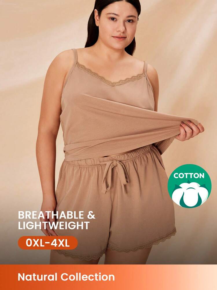 여성 플러스 소프트 코튼 & 모달 캐미와 숏티 쇼츠 여성 파자마 세트, 여성용 라운지 세트, 아웃웨어로도 착용 가능한 여성용 속옷