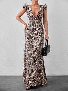 EURMUSE Striped V-Neck Button Detailed Dress - Brown - View 4